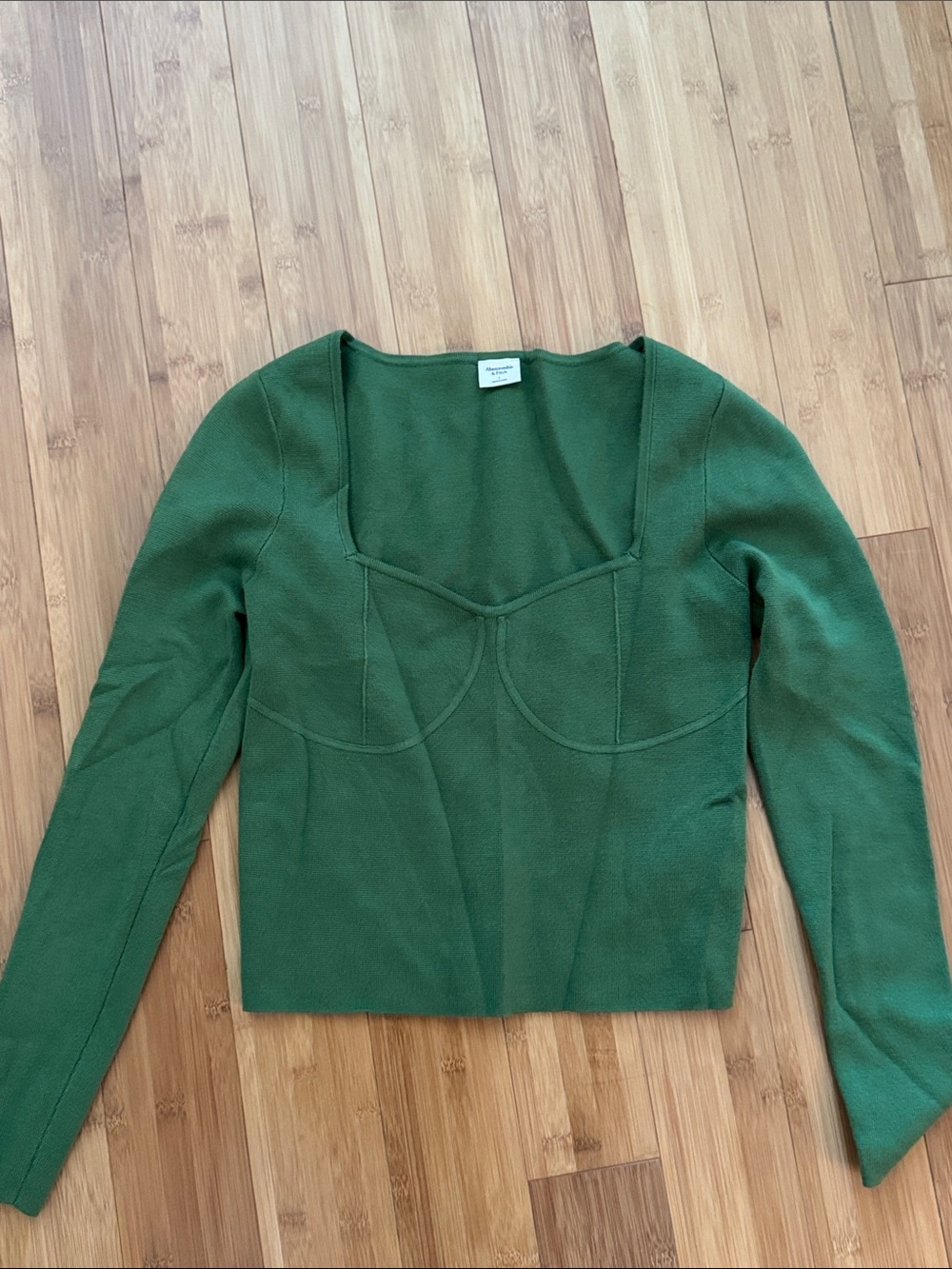 Abercrombie & Fitch Forest Green Long-Sleeve Sweetheart Seam Top